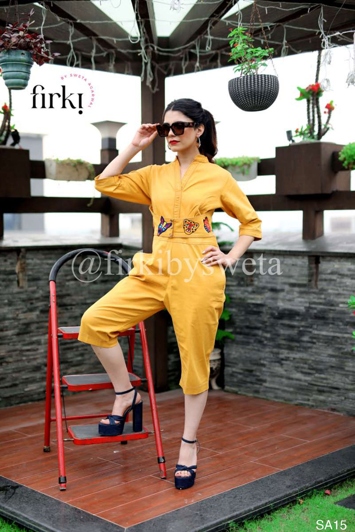 Mustard Yellow Cotton Lycra Jumpsuit